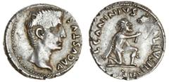 Ancient Coins Augustus (27 BC-AD 14). AR Denarius, moneyer L. Caninius Gallus, 12 BC, bare head right, rev. Gaulish warrior kneeling right, offering vexillum (RIC 416; RSC 383), flat spot on hair, oth