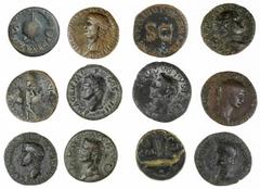 Ancient Coins-Roman Bronze First century Second brass (12), including, Augustus and Agrippa, Dupondius, Nemeus, their heads back-to-back, rev. crocodile chained to palm; Augustus, As; Divus Augustus, 