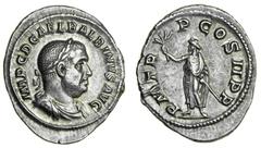 Ancient Coins-Roman Silver Balbinus (AD 238), AR Denarius, Rome, 2.96g, laureate, draped and cuirassed bust right, rev. pm tr p cos ii p p, Balbinus, togate, standing left, holding branch and sceptre 