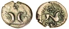 Celtic Coins Iceni, uninscribed coinage (c. 50 BC- AD 10), gold Stater, early 'Freckenham' type, 5.32g, two crescents with forked terminals opposing, each enclosing two pellets, rev. stylised horse ri
