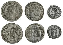 Ancient Coins Late Roman bronzes, AE Folles (3), Maximianus Herculius, 9.73g, Treveri - first officina, AD 303-305, rev. genio popv-li romani, Genius standing left holding patera and cornucopia, s-f a