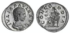 ROMAN COINS Julia Paula, first wife of Elagabalus, AR Denarius, 220 AD, 2.56g, ivlia pavla avg, draped bust right, rev. concordia, Concordia seated left, holding patera, star in left field (RSC 6a; RI