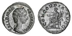 ROMAN COINS Orbiana, wife of Severus Alexander, AR Denarius, 225-227 AD, 3.23g, sall barbia orbiana avg, diademed and draped bust right, rev. concordia avgg, Concordia seated left on throne, holding p