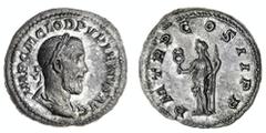 ROMAN COINS Pupienus (238 AD), AR Denarius, 2.70g, imp c m clod pvpienvs avg, laureate and draped bust right, rev. Felicitas standing facing, holding caduceus and long sceptre, p m tr p cos ii pp (RSC