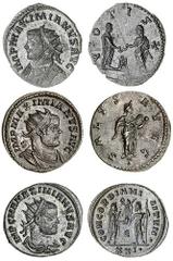 ROMAN COINS Maximian (286-305 AD), AE Antoninianii (3), all with radiate and draped bust right or left, rev. Diocletian and Maximian sacrificing over altar, 3.29g (RIC 467); Salus feeding serpent in h