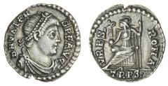 ROMAN COINS Valens (364-378 AD), AR Siliqua, 1.60g, dn valens pf avg, pearl diadem, draped bust right, rev. vrbs roma, Roma seated left, holding Victory on globe and sceptre, trps. in exergue (RSC 109