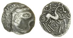 CELTIC COINS: THE PROPERTY OF A GENTLEMAN Iceni, uninscribed coinage (c. 50-15 BC), silver Unit, 1.10g, male head with large oval eye right, rev. horse right, pellet and annulet ornaments around, whee