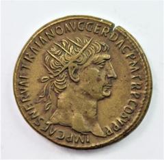 Ancient Coins-Roman Bronze Roman Empire, First and Second Brass, Rome [6]; including, Trajan (AD 98-117) {3}, 23.67g; another, 20.71g; lastly, Dupondius, c. AD 105-111, 12.14g, rev. Trophies of War (C