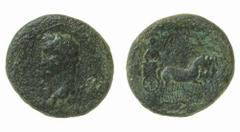 Agrippa I (A.D. 37-44), AE, Caesarea Panias, year 5 = c. AD 40-41, laureate head of Gaius left, rev. Germanicus in triumphal quadriga right, le in exergue (Burnett, "The Coinage of King Agrippa I of J