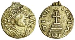 Hammered - English Gold Early Anglo-Saxon England, Pseudo-Imperial issue (c. 640-670), pale gold Shilling pendant, in the style of a 4th Century Solidus, 3.16g, 12h, diademed, draped and cuirassed bus