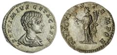 THE DENARIUS Geta, as Caesar (198-212), AR Denarius, AD 198-200, Rome, rev. FELICITAS TEMPOR, Felicitas standing left, holding caduceus and cornucopiae, 3.30g, 6h (RIC IV, 2; RSC 44), small striking s