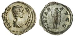 THE DENARIUS Plautilla, wife of Caracalla (202-205), AR Denarius, AD 202, Rome, rev. PIETAS AVGG, Pietas standing, head right, holding spear and child, 6h (RIC 367; RSC 16), small striking splits, oth