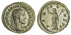 Ancients - Roman Silver (x) Maximinus I 'Thrax' (235-238), AR Denarius, 2.81g, 8h, Rome, struck March 235 - Summer 236, IMP MAXIMINVS PIVS AVG, laureate, draped and cuirassed bust right, rev. PAX AVGV