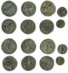 INDO-SCYTHIAN KINGDOMS Indo-Scythian, kings of Bactria, Azes (c.58-12 BC), later base Tetradrachm, Drachms (2), Posthumous, Apracharajas (c. AD 1 - 30s), base Tetradrachms (5), horseman right, rev. va