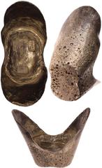 Ancient Coins and Sycees Qing Dynasty, long eared boat shaped silver sychee for 50 taels, Xinjiang Province, inscribed 'Dao Yan', weighs 1855 grams,Huaxia Grading Extremely Fine.