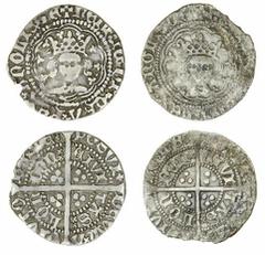 ENGLISH HAMMERED COINS The Isladulcie Collection | Henry V (1413-1422), Light Coinage, Halfgroats, Tower (2), Class E, broken annulet to left of crown, mullet on breast, rev. quatrefoil after POSVI, s