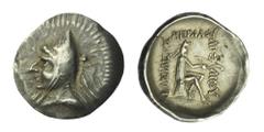 PARTHIAN COINS Parthian Empire, Arsakids, Mithradates I (c.168-132 BC), Drachm, 3.88g, Ecbatana, diademed and draped bust of Arsacid king left, wearing bashlik rev. BAIEOS MEGAOY AP-AKOY around, arche