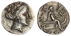 ANCIENT - GREEK Euboia, Histiaia (3rd-2nd Century BC), AR Tetrobol, young female bust right, rev. Nymph Histiaia seated on prow of ship right, 2.41g, 10h (BCD Euboia 382; HGC 4, 1524; Klein 193 this c