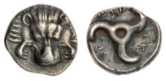 ANCIENT - GREEK Dynasts of Lycia, Perikles (380-360 BC), AR 1/3-Stater, front part of Lion pelt facing, rev. triskelion, PERIKLES in angles, 2.72g, 4h (Podalia Hoard, pp. 15, no. 488, and Pl. 7, no. 4