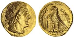ANCIENT COINS (x) Ptolemy II Philadelphos (285/84-246), AV Pentadrachm or Trichryson (Triple-Stater), c. 275-274 BC, Phoenicia (Tyre), diademed head of Ptolemy Soter right, aegis tied around neck, rev