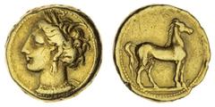 ANCIENT COINS (x) Carthage, Zeugitania (310-270 BC), Electrum Stater, head of Tanit left, rev. horse standing right, ground line below, 7.66g, 12h (Jenkins & Lewis Group V, 280-297; SNG Copenhagen 975