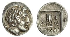 The Hanlon Collection of Ancient Greek, Roman and Byzantine Coins The Hanlon Collection | Lycia, Myra, AR Drachma, 168 BC, Laureate head of Apollo right, rev Lyre, control mark crown of isis below lef