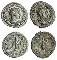 The Hanlon Collection of Ancient Greek, Roman and Byzantine Coins The Hanlon Collection | Roman Empire Gordian III, 238-244AD, AR Antoninianus, (2), Bust of Gordian III r. , Radiate & Draped (both), r