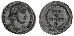The Hanlon Collection of Ancient Greek, Roman and Byzantine Coins The Hanlon Collection | Roman Empire, Jovian, 363-364AD, AE 3, Diademed, draped and cuirassed bust right, rev VOT V MVLT X In laurel w