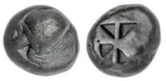 Ancient Greece and the Hellenistic Empires Aegina AR Stater, C. 525-480BC, Sea turtle, viewed from above, with thick collar and segmented "digits" rev "Union Jack" style incuse punch, with 4 segments 