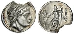 Ancient Greece and the Hellenistic Empires Kingdom of Macedonia Demetrius Poliorcetes, 306-283BC, AR Tetradrachm, Diademed head of king right with bull's horns. rev Poseidon seated left, trident in ri