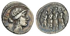 The Roman Republic Roman Republic Brutus, AR Denarius, 54 BC. Bust of Libertas right; LIBERTAS downward behind rev Brutus, between two lictors, preceded by accensus, all walking left; BRVTVS in exergu
