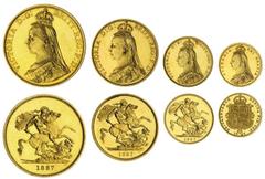 Milled - English Gold (g) NGC PF61-PF64 | Victoria (1837-1901), 'Golden Jubilee' Proof Set, 1887 (11), Proof Five-Pounds to Half-Sovereign, Crown to Threepence (Stratos 281; Spink PS5), a well-matched
