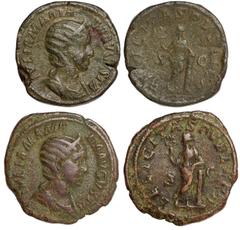 Ancient Coins Julia Mamaea, mother of Severus Alexander (AD 222-235), sestertius, IVLIA MAMAEA AVGVSTA, diad. and dr. bust r., rev. FELICITAS PVBLICA, Felicitas holding caduceus and leaning on column,