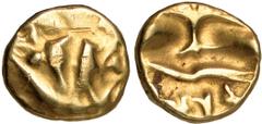 Ancient Coins Northeast Gaul, Atrebates, quarter stater, c. 60-30/25 BC, stylised boat, rev. uncertain design, wt. 1.48gms. (DT.249), slightly weak in strike, good very fine Pleasing canary yellow gol