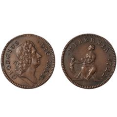 Scottish and Irish Coins Ireland, George I, Museum quality electrotype copies of the obverse and reverse of the Wood's farthing, 1722, 1st type with harp to left of coin (cf. D&F.523; S.6602), extreme