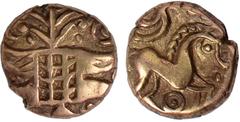 British Coins Ancient British, Iceni, gold quarter-stater, 'Late Freckenham Type', hatched box, branched wreath at side, rev. Celtic horse to right, ring and pellet below horse (vA 628.1, ER; S.430), 