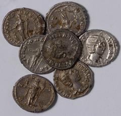 Ancient Coins Julia Mamaea, mother of Severus Alexander, denarii, Rome, AD 222-235 (7): IVLIA MAMAEA AVG, draped bust r., rev. IVNO CONSERVATRIX, Juno standing l., holding sceptre and patera over peac