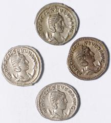 Ancient Coins Otacilia Severa, wife of Philip I, antoniniani, Rome, AD 244-249 (4): MARCIA OTACIL SEVERA AVG, diademed and draped bust r. on crescent, rev. PVDICITIA AVG, Pudicitia seated l., drawing 