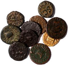 Ancient Coins Quadrantes (10): Augustus, with L. Valerius Catullus as moneyer, Rome, 4 BC, IIIVIR A A A F F, altar, rev. L VALERIVS CATVLLVS, large S C, wt. 3.33gms. (RIC I 468); Augustus, with Aproni