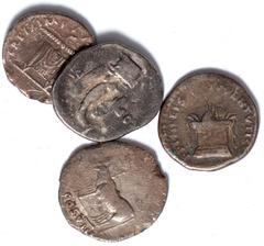 Ancient Coins Titus, denarius, Rome, AD 80, IMP TITVS CAES VESPASIAN AVG P M, laureate head r., rev. TR P IX IMP XV COS VIII P P, pulvinar of Jupiter and Juno, winged thunderbolt above, wt. 2.74gms. (