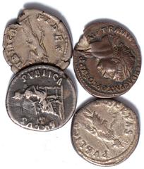 Ancient Coins Nerva, denarii, Rome, AD 97 (2): IMP NERVA CAES AVG P M TR P COS III P P, laureate head r., rev. SALVS PVBLICA, Salus seated l., holding corn-ears, wt. 3.05gms. (RIC II 20; BMCRE 48; RSC