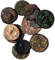 Ancient Coins Aurelian, antoninianus, Milan, AD 270-271, IMP AVRELIANVS AVG, radiate, draped and cuirassed bust r., rev. CONCORDIA MILI, Concordia seated l., holding two standards, P in ex., wt. 3.95g