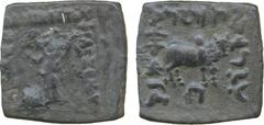 Ancient Coins. Indo-Scythian , Azes II (35-12 BC), Æ tetradrachm, goddess enthroned l., rev. Hermes standing l. (cf Zeno 89026); Indo-Greek , Philoxenos (c.110-80 BC), square Æ, Tyche standing, holdin