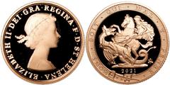 Coins of The British Isles Saint Helena, Elizabeth II, gold proof sovereign, 2021, young laur. bust r., rev. St. George and the dragon within garter, in black East India Company case, with certificate