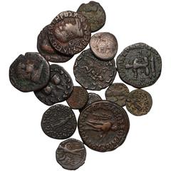 Ancient Coins Indo‑Greek, Indo‑Skythian and Kushan, various Æ and AR coins (16), including: Indo‑Greek Kingdom, Antialkidas Nikephoros, Æ 22mm, c. 130‑120 BC, BAΣIΛEΩΣ NIKHΦOPOY ANTIAΛKIΔOY, bust of Z