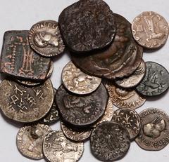 Ancient Coins Indo Greek (20), drachms, (9), Himyarites, silver unit; Cappadocia, Ar drachm; other near eastern Ar and Aes (9), generally fine (20)