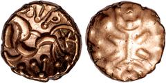 BRITISH GOLD Celtic Britain, Corieltauvi, uninscribed issue, gold stater, c.50-20 BC, South Ferriby type, devolved head of Apollo, rev. disjointed horse r., pellet below, anchor shaped object above, r