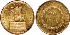 WORLD GOLD Italy, Venice, gold 20 lire, 1848, the Venetian lion (winged with halo) holding a tablet, standing on a rectangular pedastal inscribed with the date (11 August 1848) of the revolution celeb