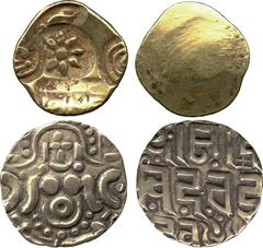 Foreign Coins and Medals. India , Yadavas of Devagiri, Ramachandra (1270-1311), punchmarked gold stater, wt. 3.81gms. (M.643-645); Gahadavalas of Kanauj, Govindachandra and successors (1114-1193) , ba