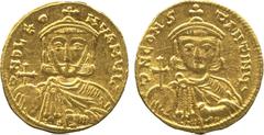 Ancient. Coins Byzantine Coins. Leo III (AD 720-741), solidus, bust facing, with short beard, wearing crown and chlamys and holding globe surmounted by cross and akakia sceptre, rev. DN CONSTANTIN, fa